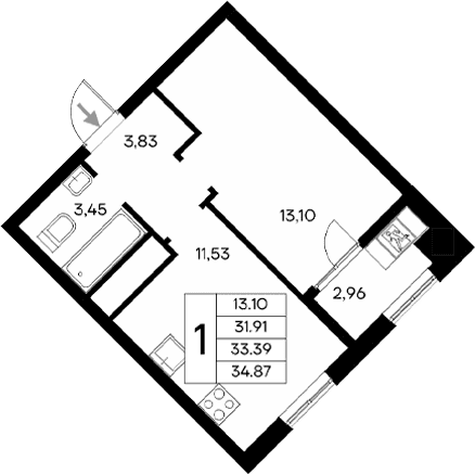 1-комн., 32.03 м²