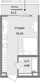 Студия, 30.47 м²