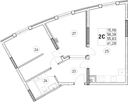 1-комн., 50.38 м²
