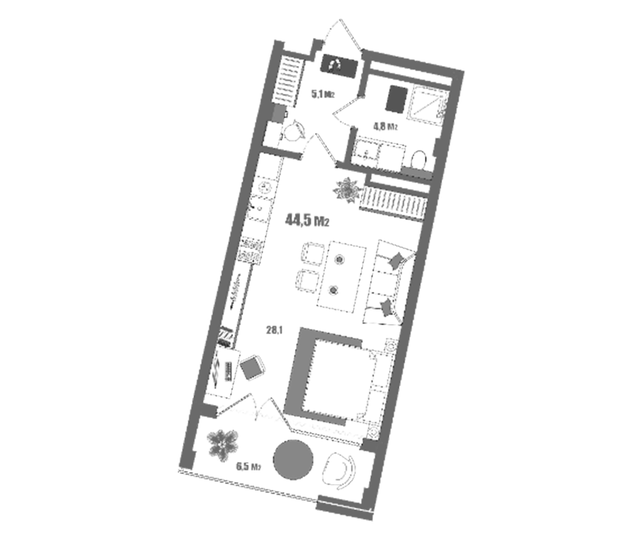 Студия, 38 м²