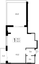 Студия, 52 м²