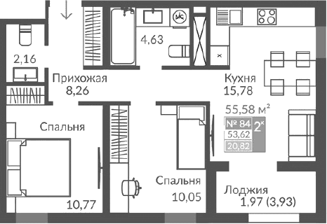 3-комн., 51.65 м²