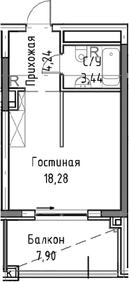 Студия, 31.49 м²