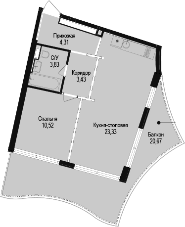 1-комн., 45.42 м²