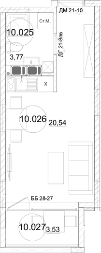 Студия, 24.31 м²