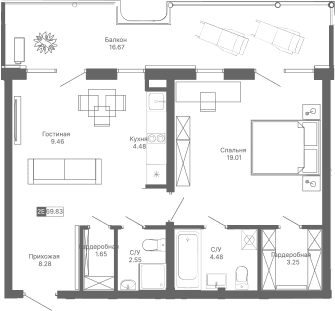 2-комн., 53.16 м²