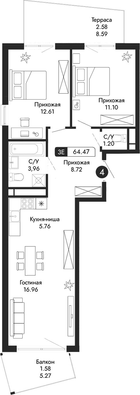 3-комн., 60.31 м²