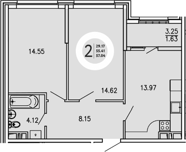 2-комн., 55.41 м²