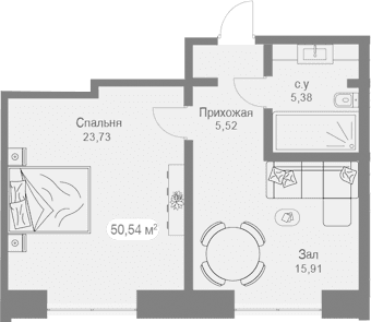 1-комн., 50.48 м²