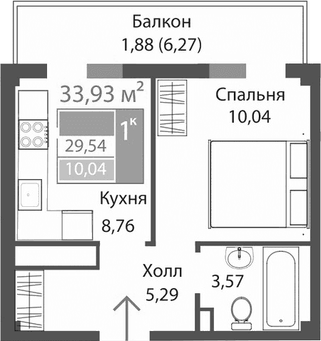1-комн., 27.66 м²
