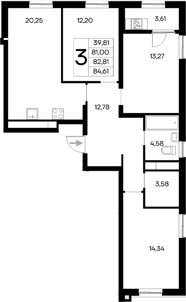 3-комн., 81 м²