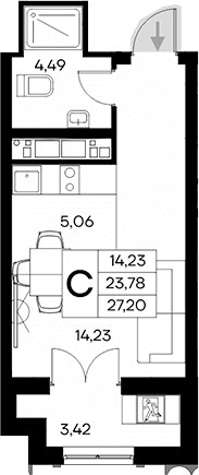 Студия, 23.78 м²