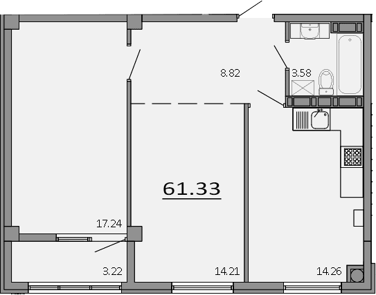 2-комн., 58.11 м²