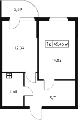 1-комн., 44.29 м²