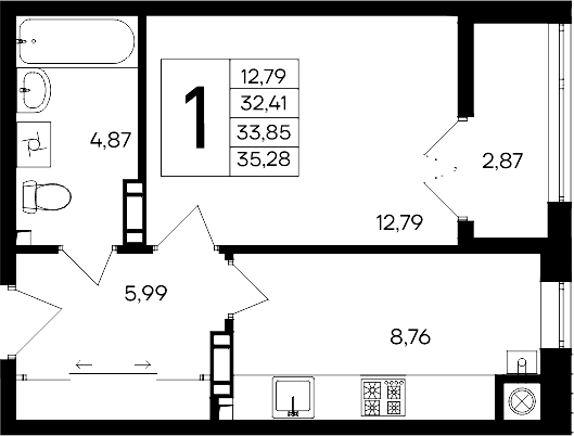 1-комн., 32.41 м²