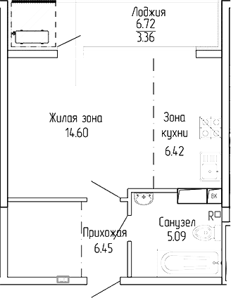 Студия, 32.56 м²