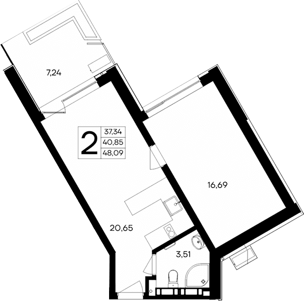1-комн., 40.85 м²