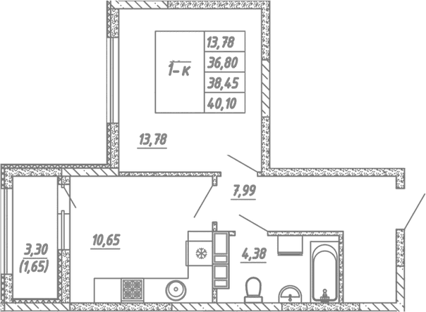 1-комн., 36.8 м²