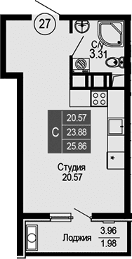 Студия, 23.88 м²