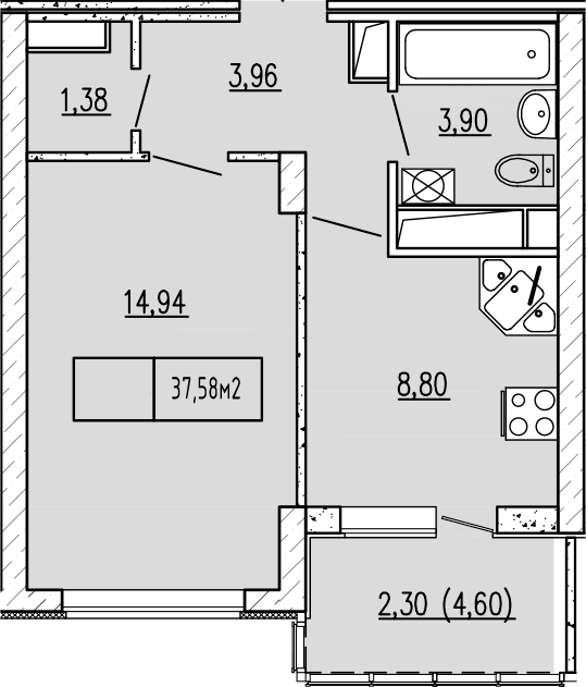 1-комн., 32.98 м²