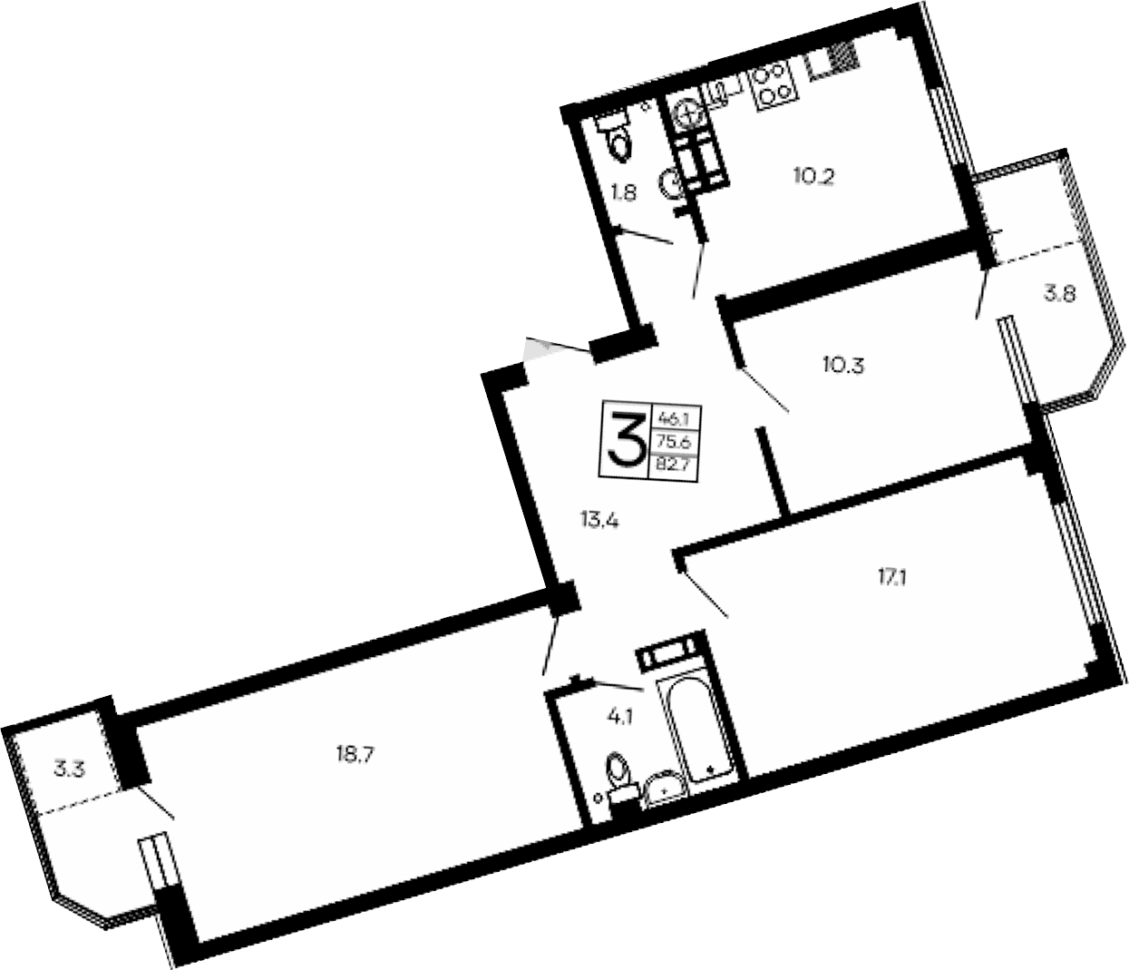 3-комн., 75.6 м²