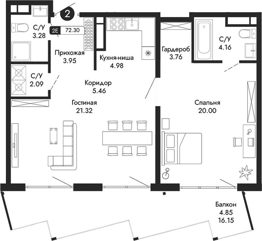 2-комн., 67.45 м²