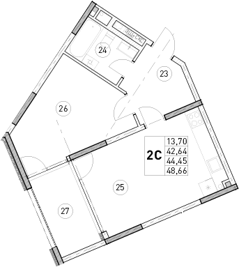1-комн., 42.64 м²