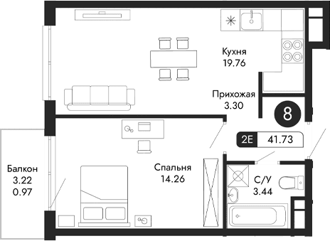 2-комн., 40.76 м²