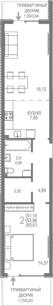 2-комн., 57.77 м²