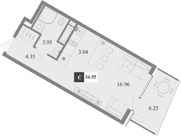 Студия, 28.3 м²