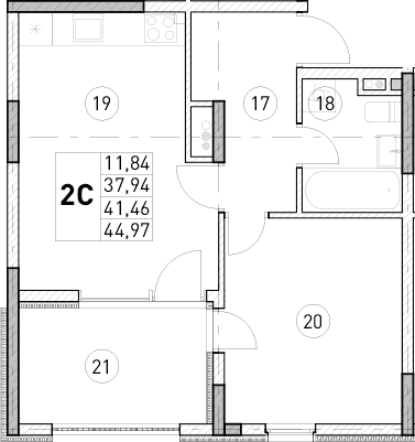 1-комн., 37.94 м²