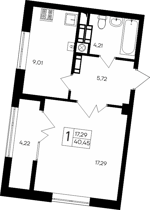 1-комн., 36.23 м²