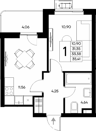 1-комн., 31.35 м²