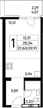 Студия, 27.62 м²