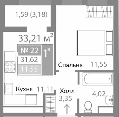 1-комн., 30.03 м²