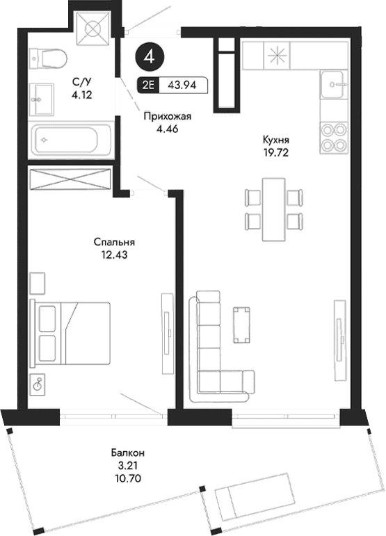 2-комн., 40.73 м²