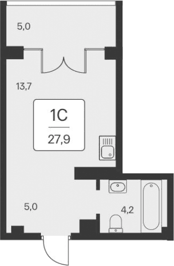 Студия, 22.9 м²