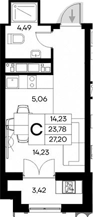 Студия, 23.78 м²