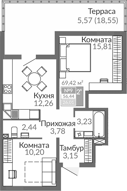 Таунхаусы, 50.87 м²