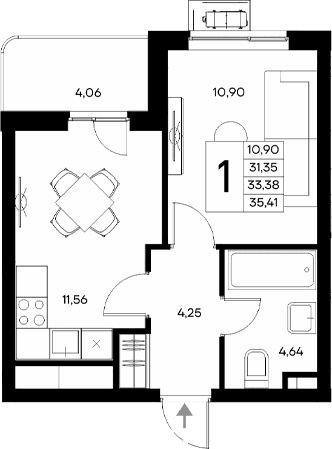1-комн., 31.35 м²