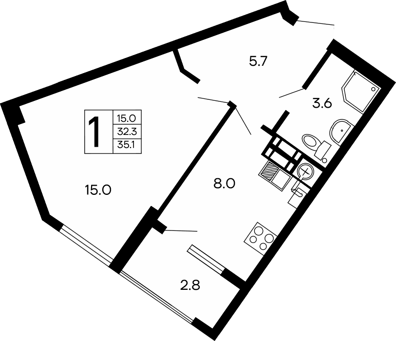 1-комн., 32.3 м²