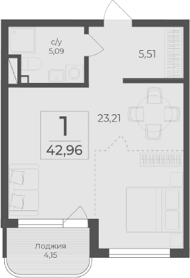 Студия, 38.81 м²