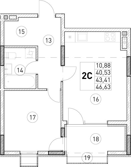 1-комн., 40.53 м²
