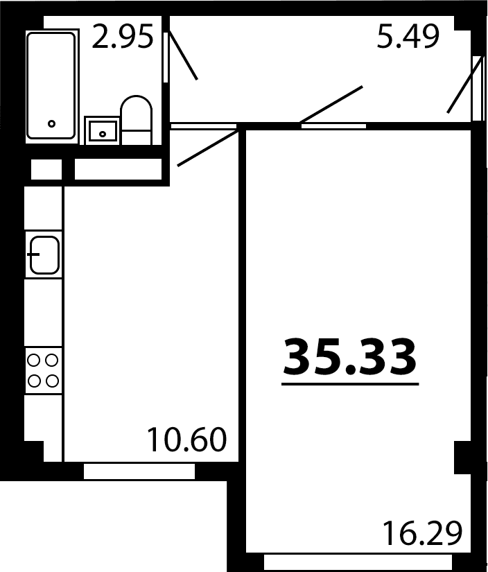 1-комн., 35.33 м²