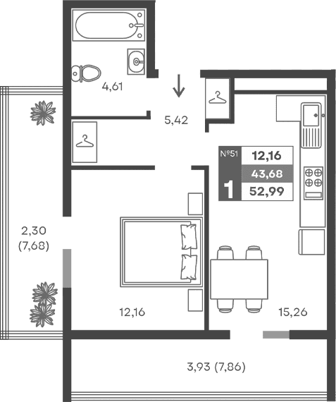 1-комн., 37.45 м²