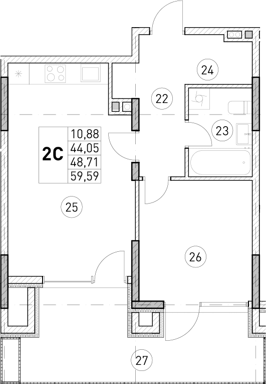 1-комн., 44.05 м²