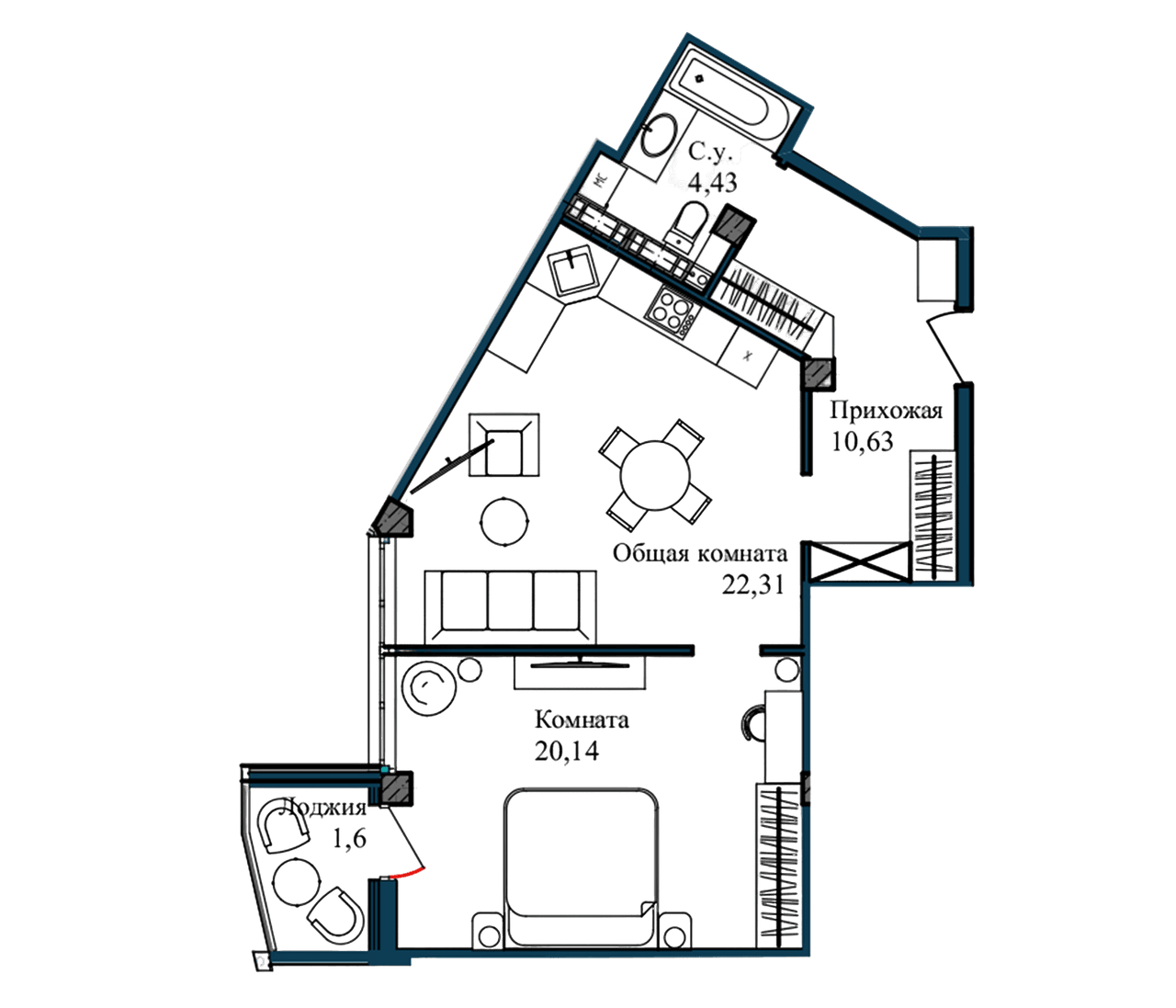 2-комн., 58.9 м²