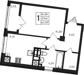 1-комн., 37.46 м²