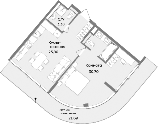 2-комн., 59.8 м²