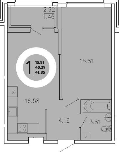 1-комн., 40.39 м²